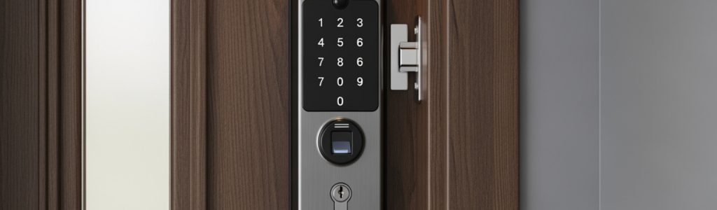 A modern secure front door lock.